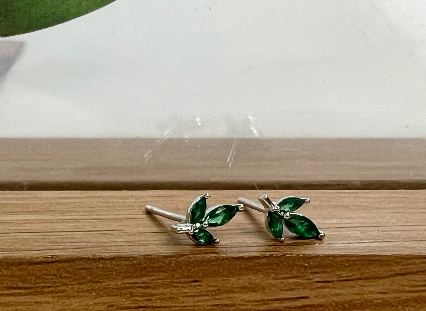 Cubic setting Palm Tree ,Four-leaf clover ,Tiny Leaf Stud earrings, Summer earrings micro tiny earrings