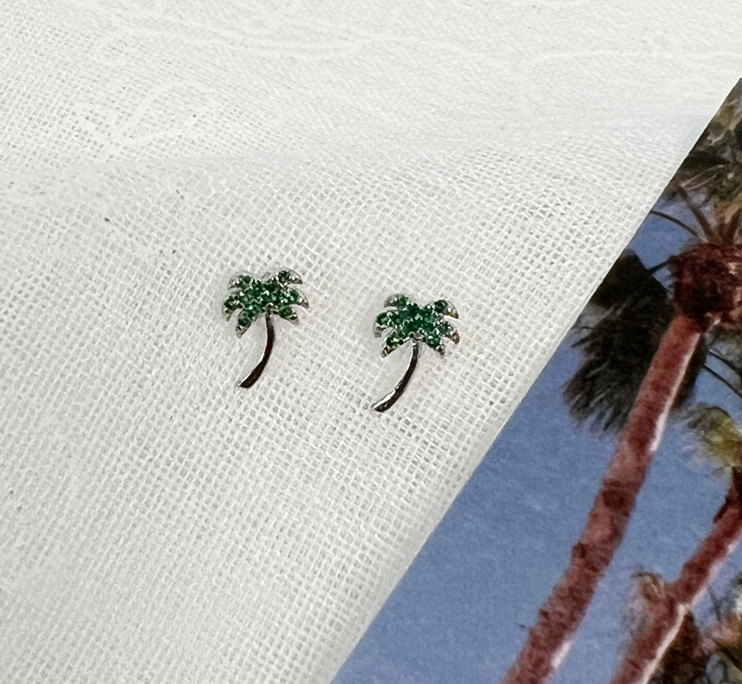 Cubic setting Palm Tree ,Four-leaf clover ,Tiny Leaf Stud earrings, Summer earrings micro tiny earrings