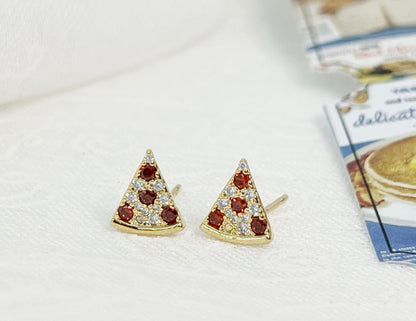 Cubic setting Pepperoni Pizza Stud Earrings Food Earrings, Pizza Lovers