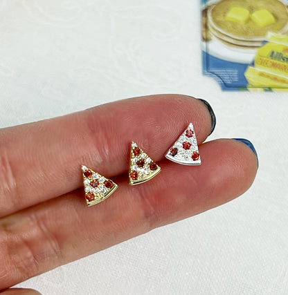 Cubic setting Pepperoni Pizza Stud Earrings Food Earrings, Pizza Lovers