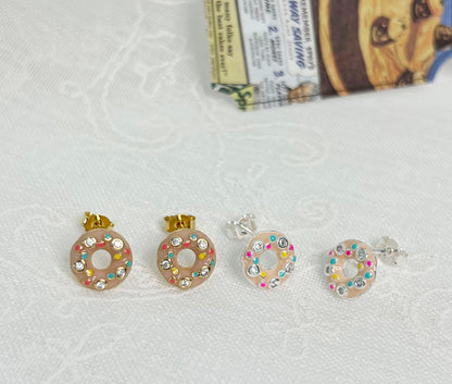 Sweet Mini Donuts Earring cubic sprinkle donuts stud earrings ,Food Earrings, donut lover