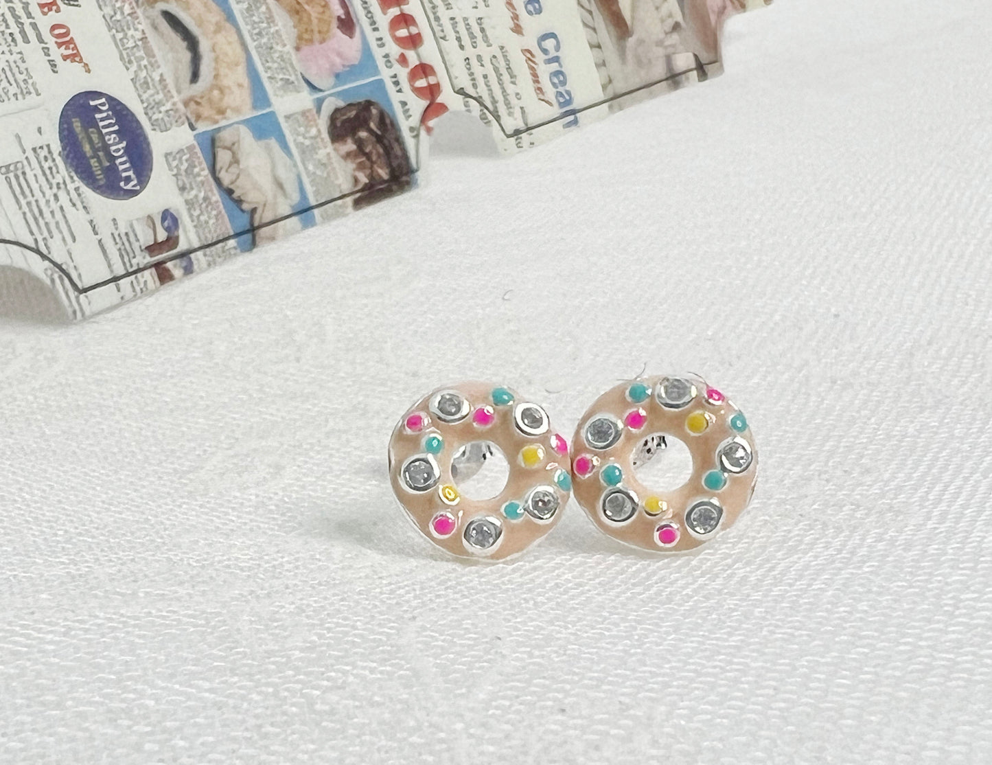 Sweet Mini Donuts Earring cubic sprinkle donuts stud earrings ,Food Earrings, donut lover