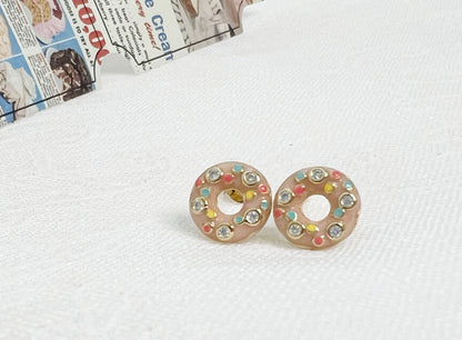 Sweet Mini Donuts Earring cubic sprinkle donuts stud earrings ,Food Earrings, donut lover