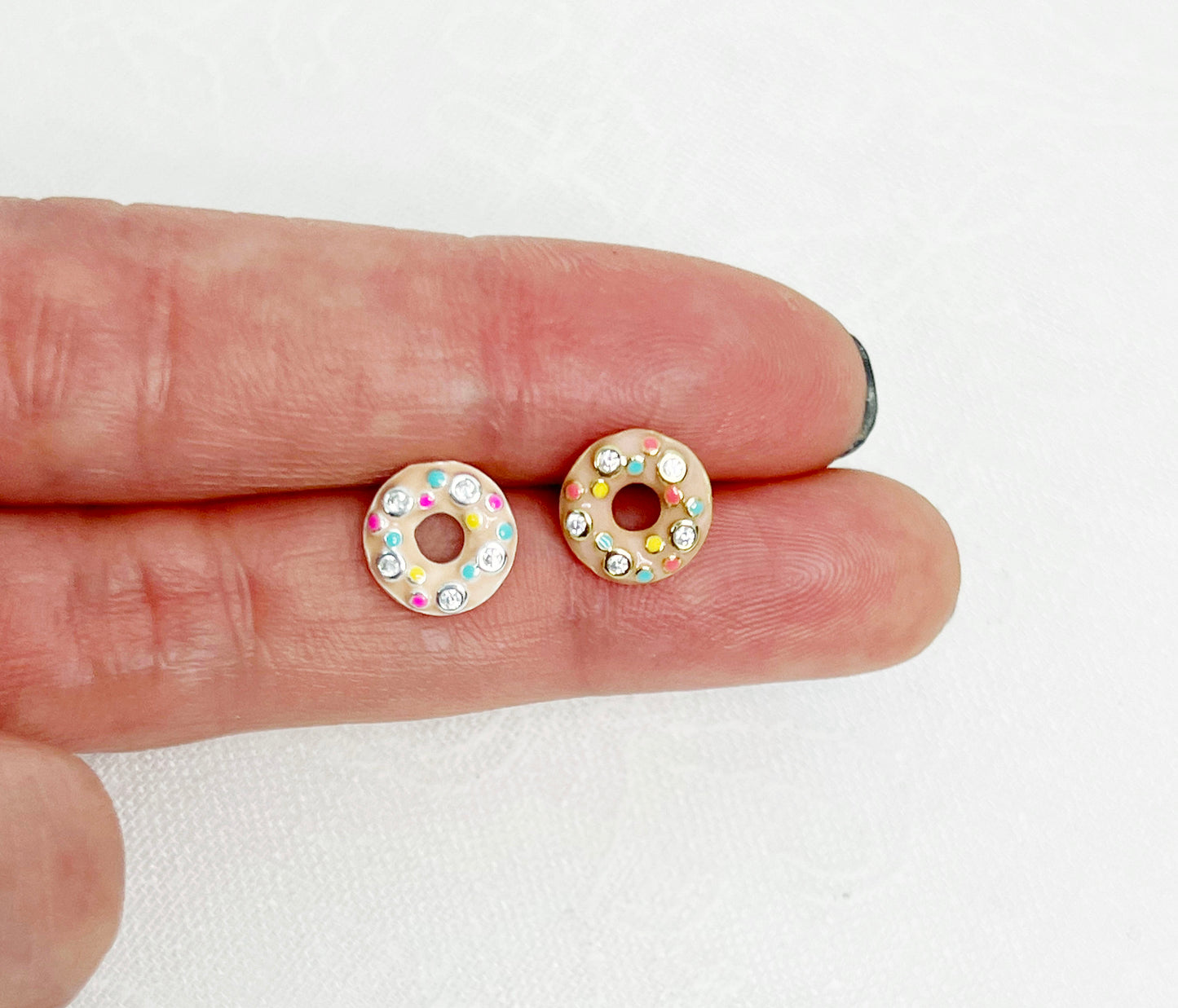 Sweet Mini Donuts Earring cubic sprinkle donuts stud earrings ,Food Earrings, donut lover