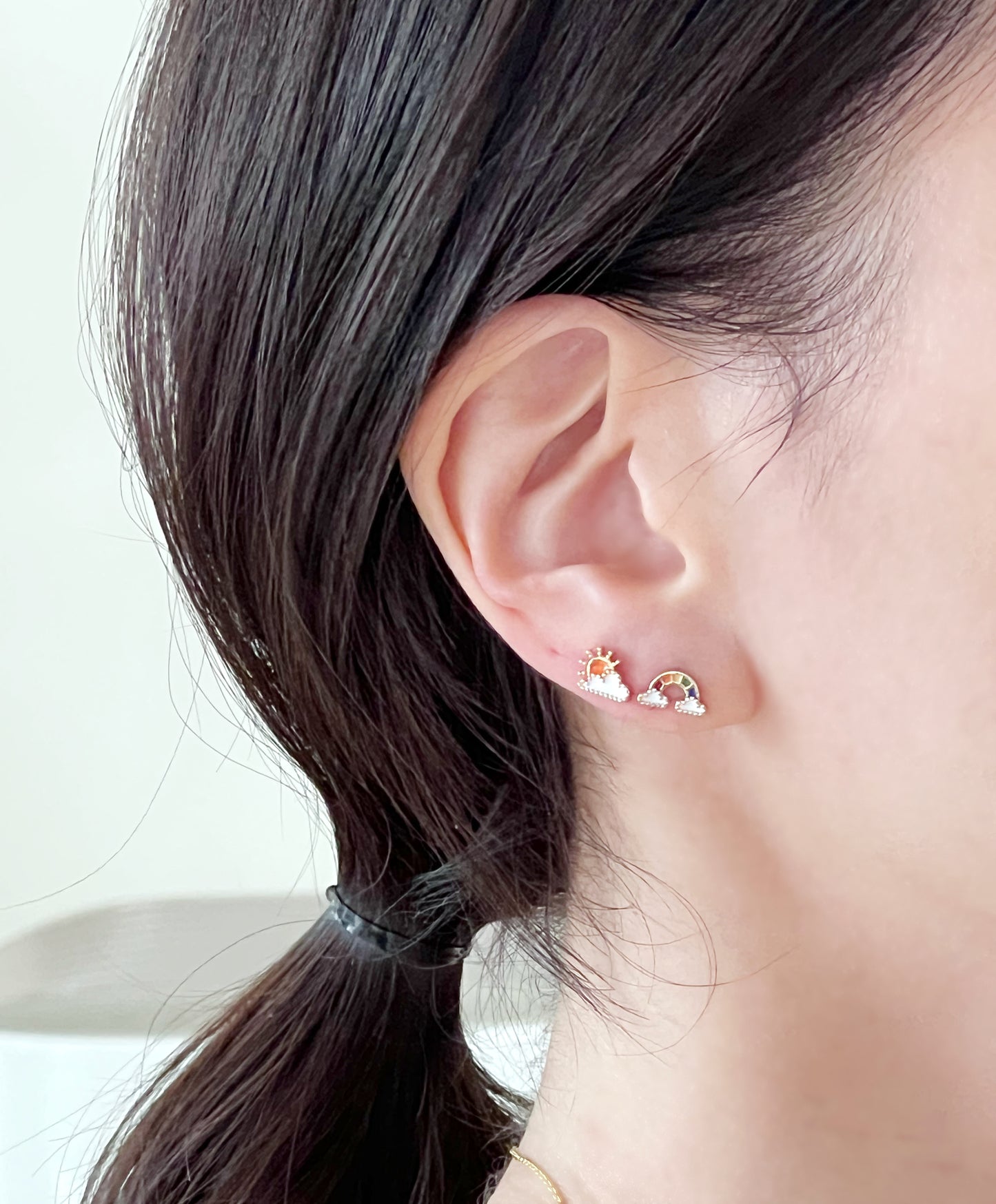 Tiny Clouds and Rainbow earrings, Sunshine studs, Sun studs, Weather studs, Cute Enamel Studs