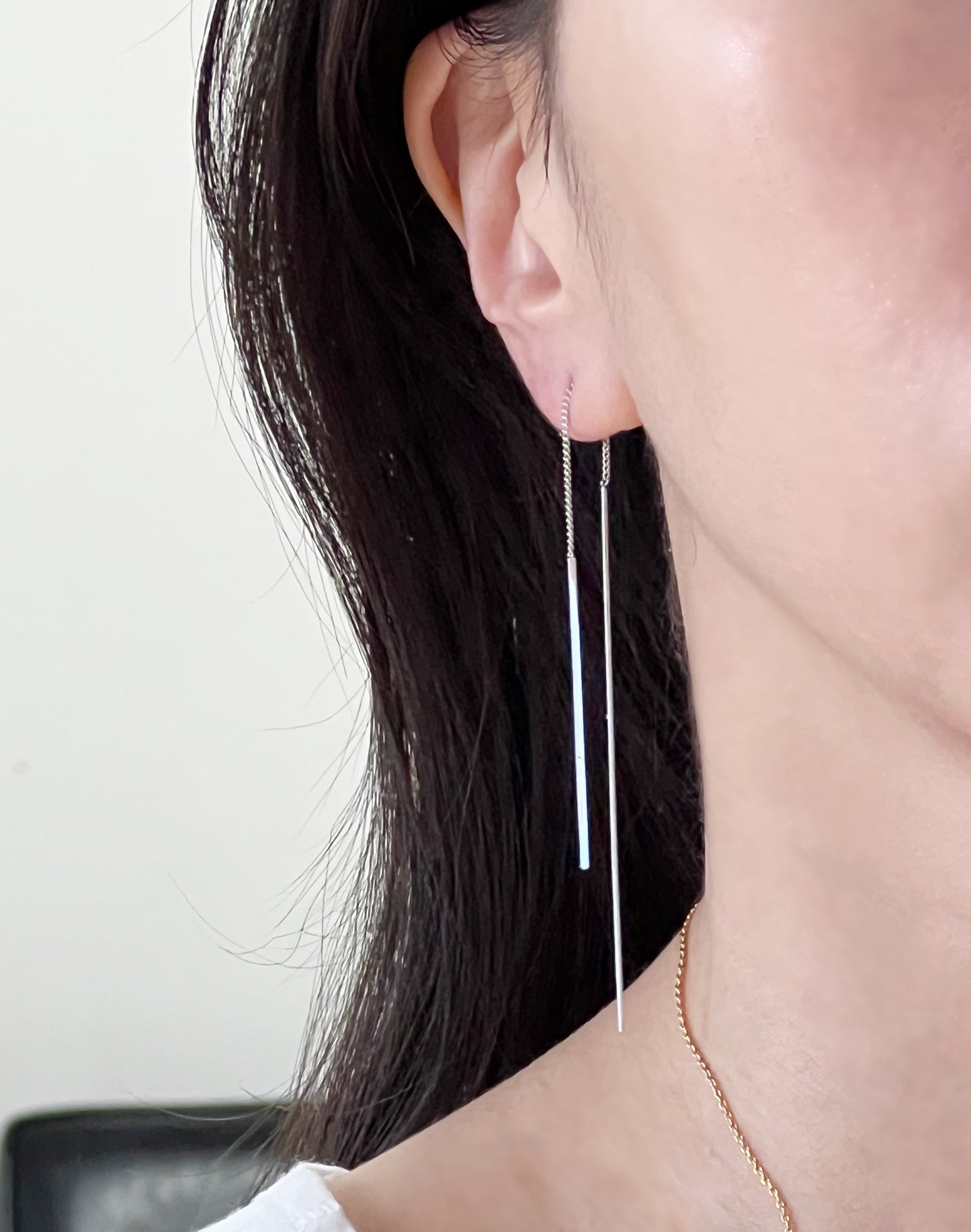 Long Bar Ear Threader ,Pull Through Earrings. Bar Earrings ,long post earrings, Long chain earrings