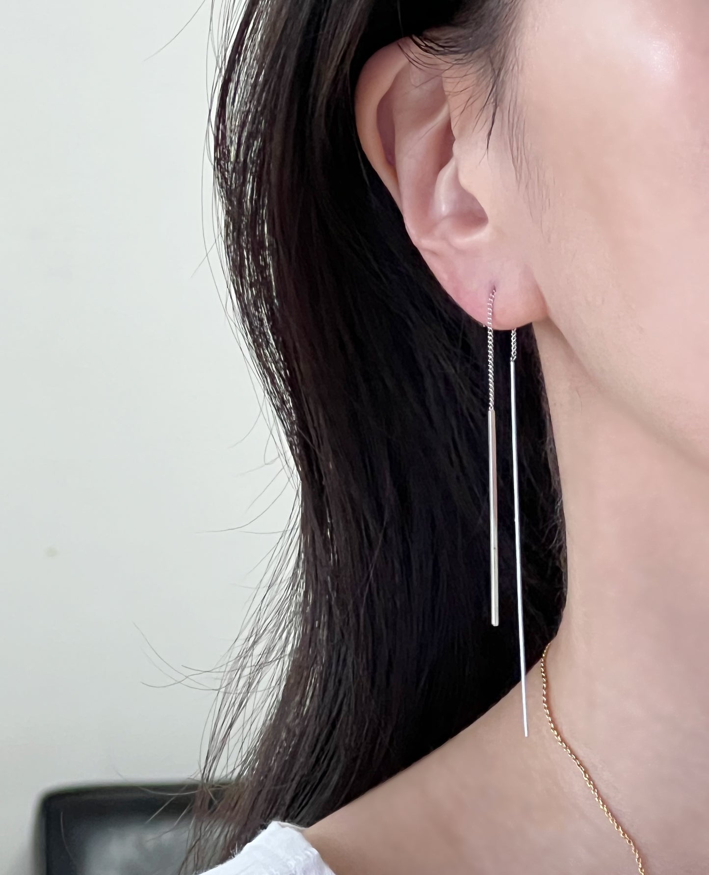 Long Bar Ear Threader ,Pull Through Earrings. Bar Earrings ,long post earrings, Long chain earrings