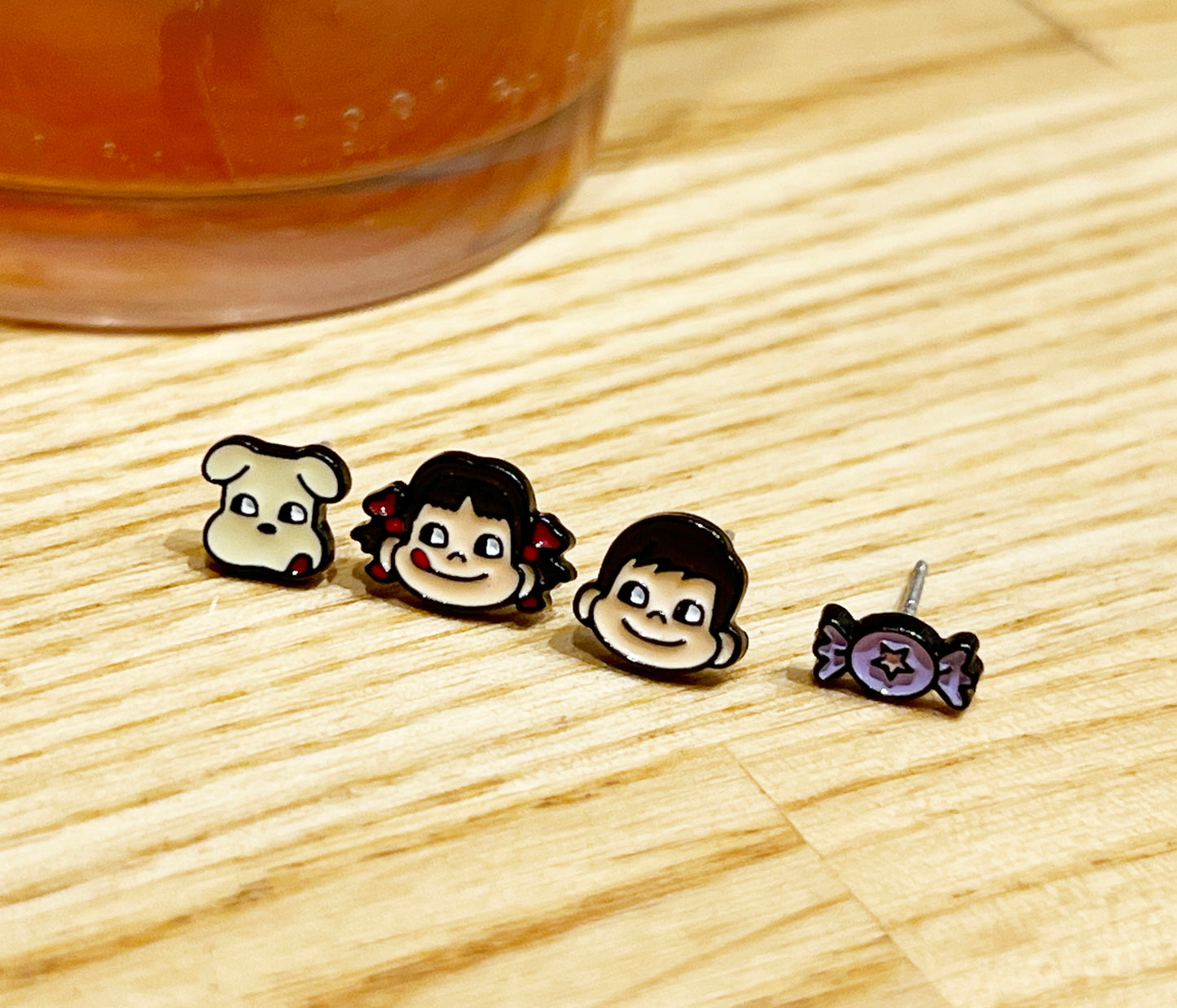Peko-Chan Character set of 4 earrings, Japan Surprise Peko Chan drop earrings, Kawaii Milky Pekochan Peko chan earrings