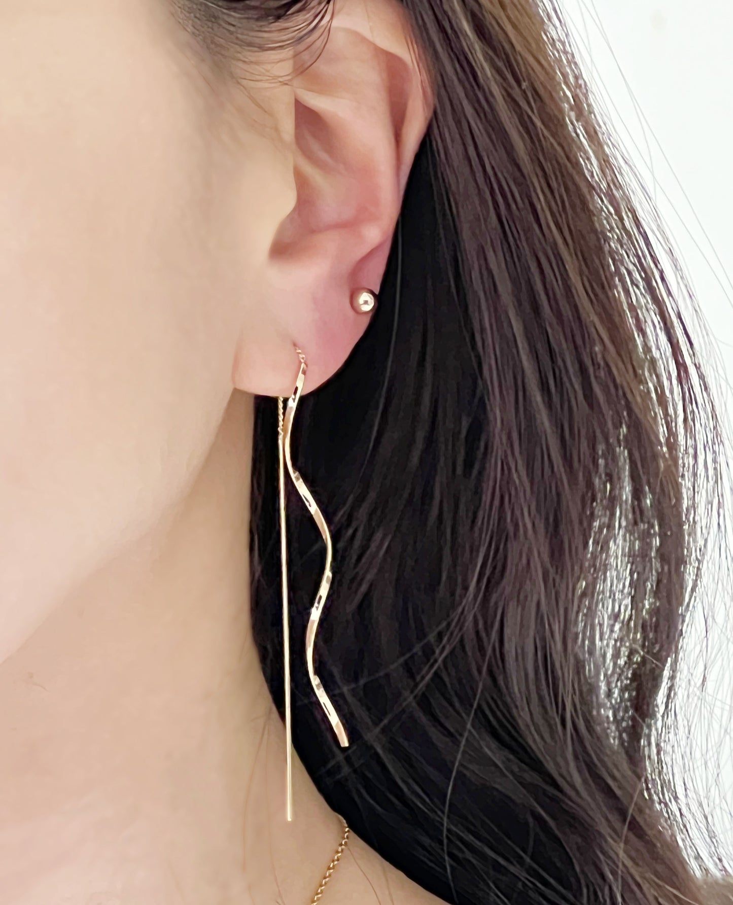 Long Twisted Bar and chain earrings,Pull Through Earrings, Ear Threader  in 3 colors