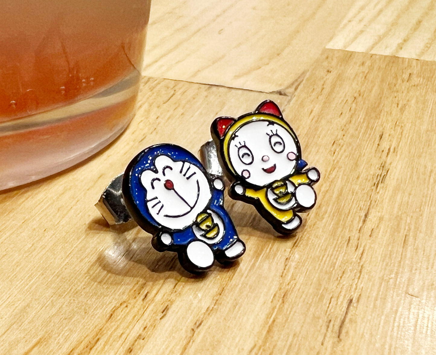 Cute Doraemon and dorami set of 2 earrings, cute and tiny Doraemon stud earrings, Cartoon Earrings