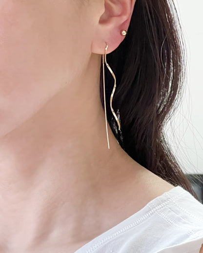 Long Twisted Bar and chain earrings,Pull Through Earrings, Ear Threader  in 3 colors