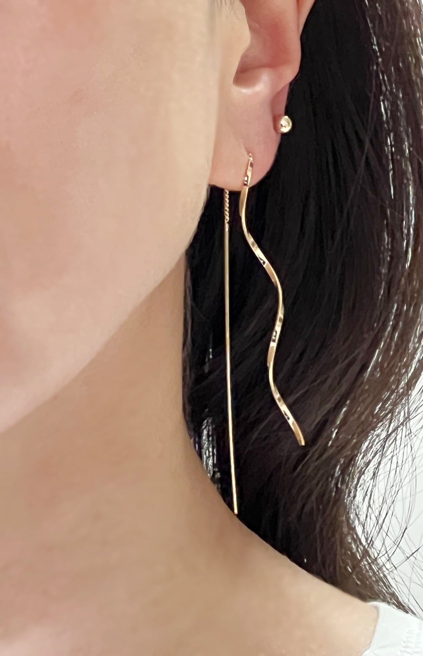 Long Twisted Bar and chain earrings,Pull Through Earrings, Ear Threader  in 3 colors