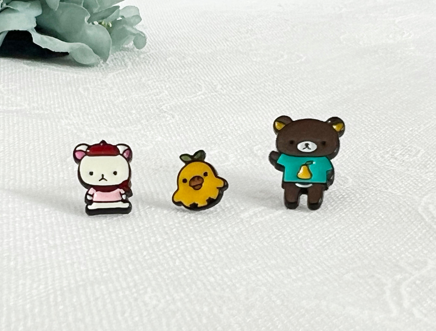 Cute Rilakkuma and Korilakkuma Set of 3 Unbalance earrings, Cute Character Earrings ,Bear earrings-2