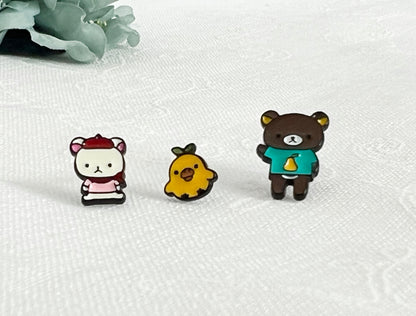 Cute Rilakkuma and Korilakkuma Set of 3 Unbalance earrings, Cute Character Earrings ,Bear earrings-2
