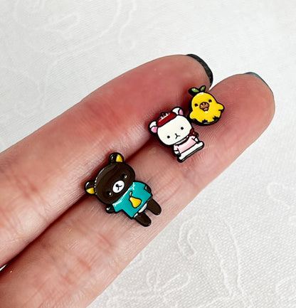 Cute Rilakkuma and Korilakkuma Set of 3 Unbalance earrings, Cute Character Earrings ,Bear earrings-2