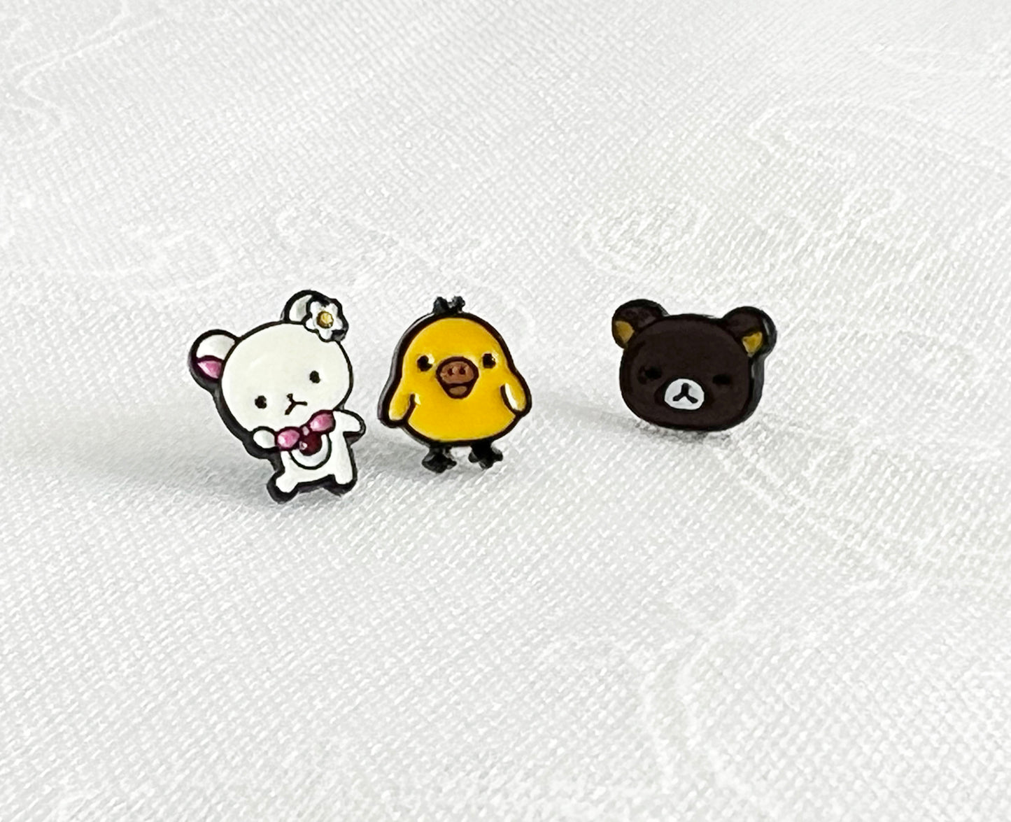 Cute Rilakkuma and Korilakkuma Set of 3 Unbalance earrings, Cute Character Earrings ,Bear earrings-2