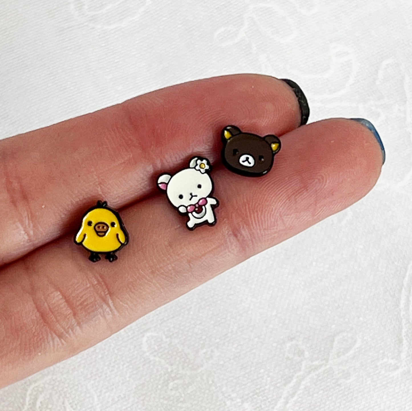 Cute Rilakkuma and Korilakkuma Set of 3 Unbalance earrings, Cute Character Earrings ,Bear earrings-2