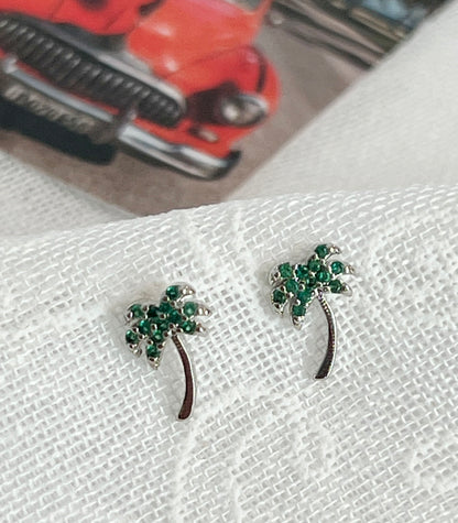 Cubic setting Palm Tree ,Four-leaf clover ,Tiny Leaf Stud earrings, Summer earrings micro tiny earrings