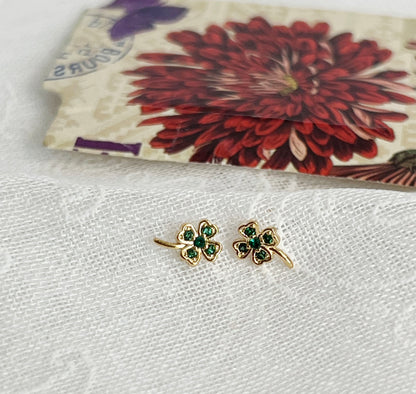 Cubic setting Palm Tree ,Four-leaf clover ,Tiny Leaf Stud earrings, Summer earrings micro tiny earrings