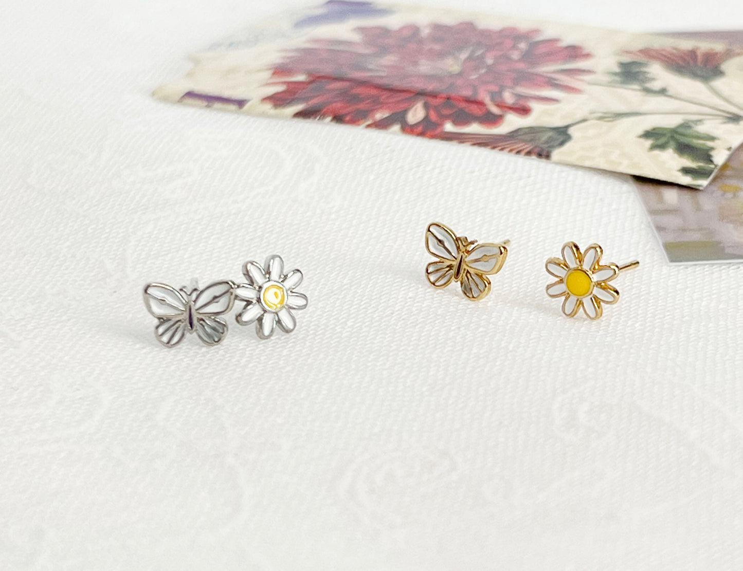 Tiny and Cute butterfly and daisy flower earrings