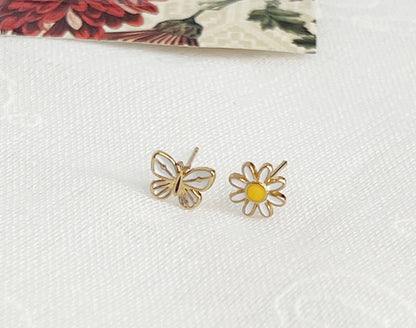 Tiny and Cute butterfly and daisy flower earrings