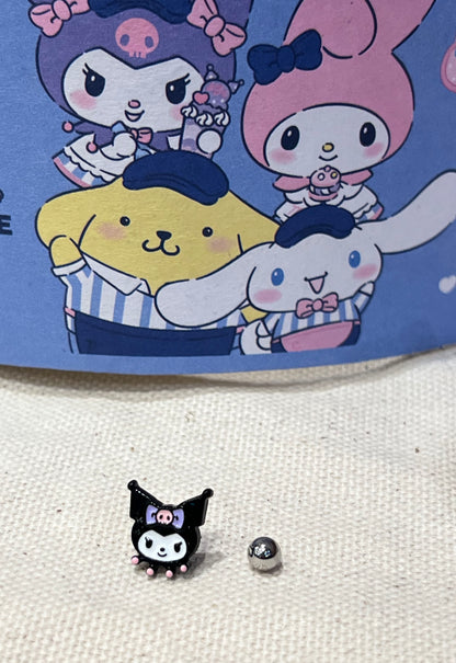 Sanrio characters Kuromi , My Melody Screw back earrings, screw back ball Ear Piercing, Barbells Surgical Steel Cartilage earrings