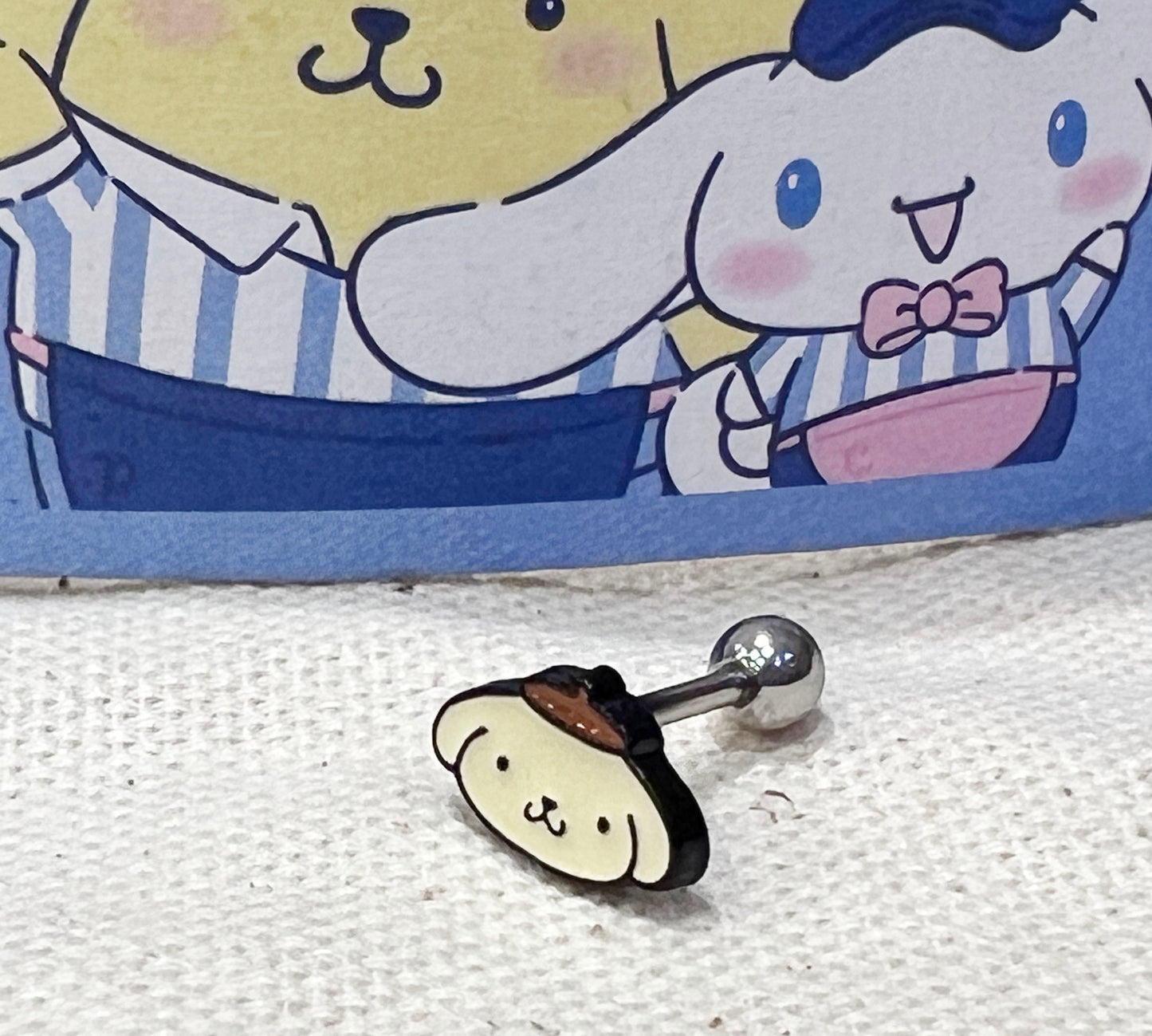 Sanrio characters Hello Kitty,  kerokero keroppi , Pochacco ,Pompompurin, Cinnamorolls, Screw back earrings, screw back ball Ear Piercing, Barbells Surgical Steel Cartilage earrings