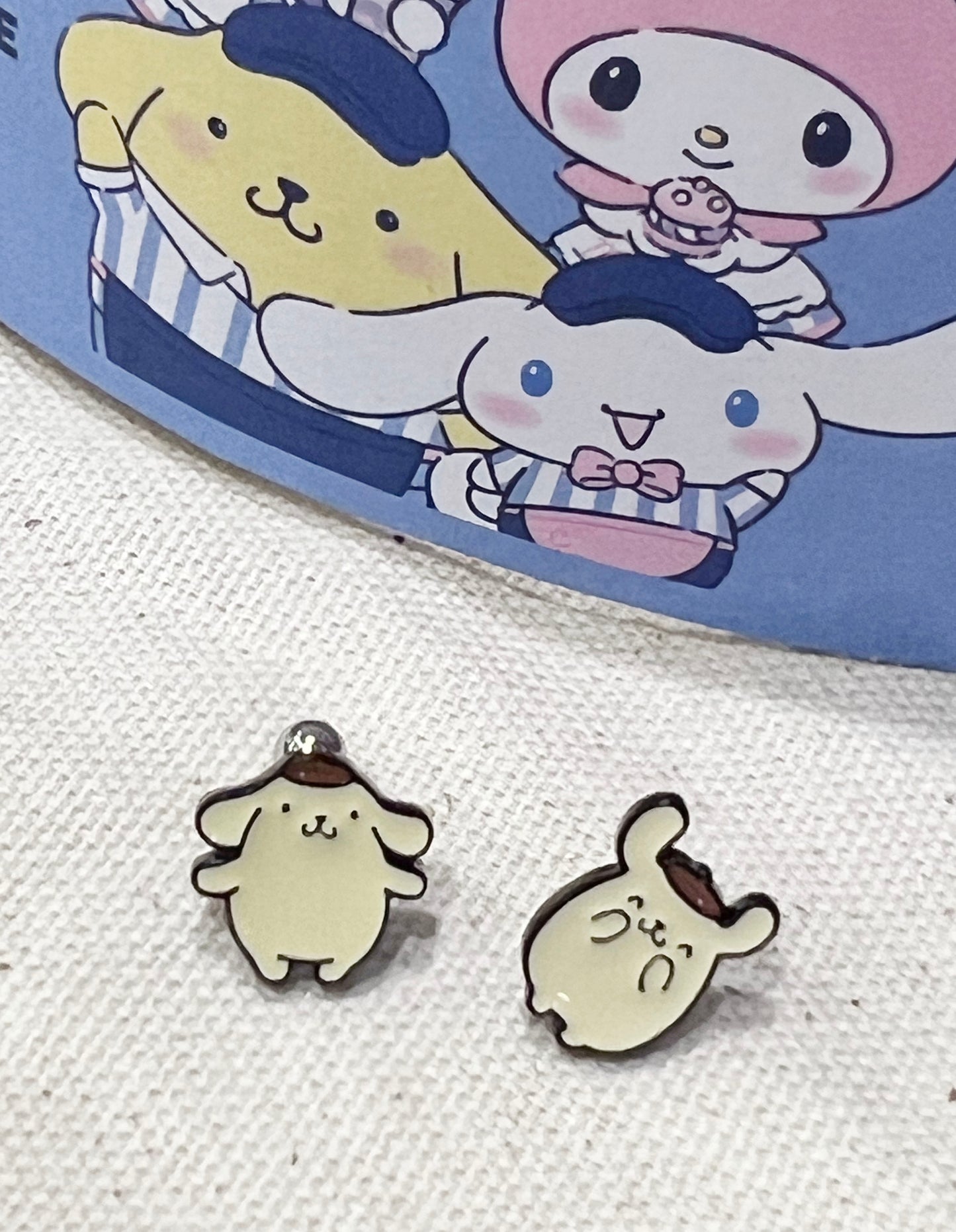 Sanrio characters Hello Kitty, pompompurin, Screw back earrings, screw back ball Ear Piercing, Barbells Surgical Steel Cartilage earrings,Golden Retriever earrings