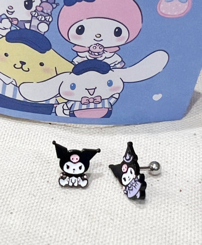 Sanrio characters 4 types Kuromi Screw back earrings, screw back ball Ear Piercing, Barbells Surgical Steel Cartilage earrings