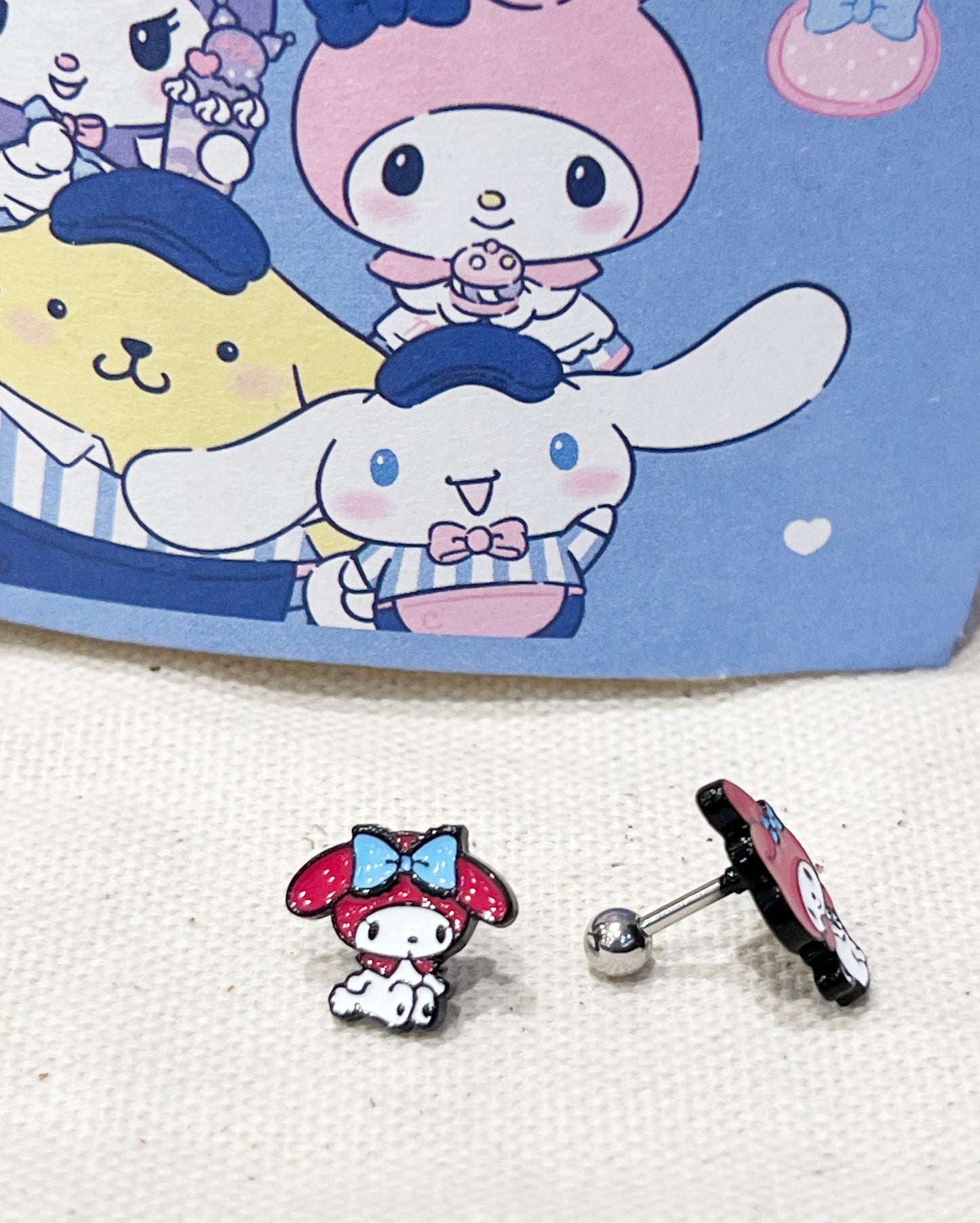 Sanrio characters My Melody Screw back earrings, screw back ball Ear Piercing, Barbells Surgical Steel Cartilage earrings