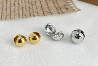 Orb clip earrings Ball hoop stud earrings, One Touch silver 10mm / 17mm dome ball clip stud Earrings