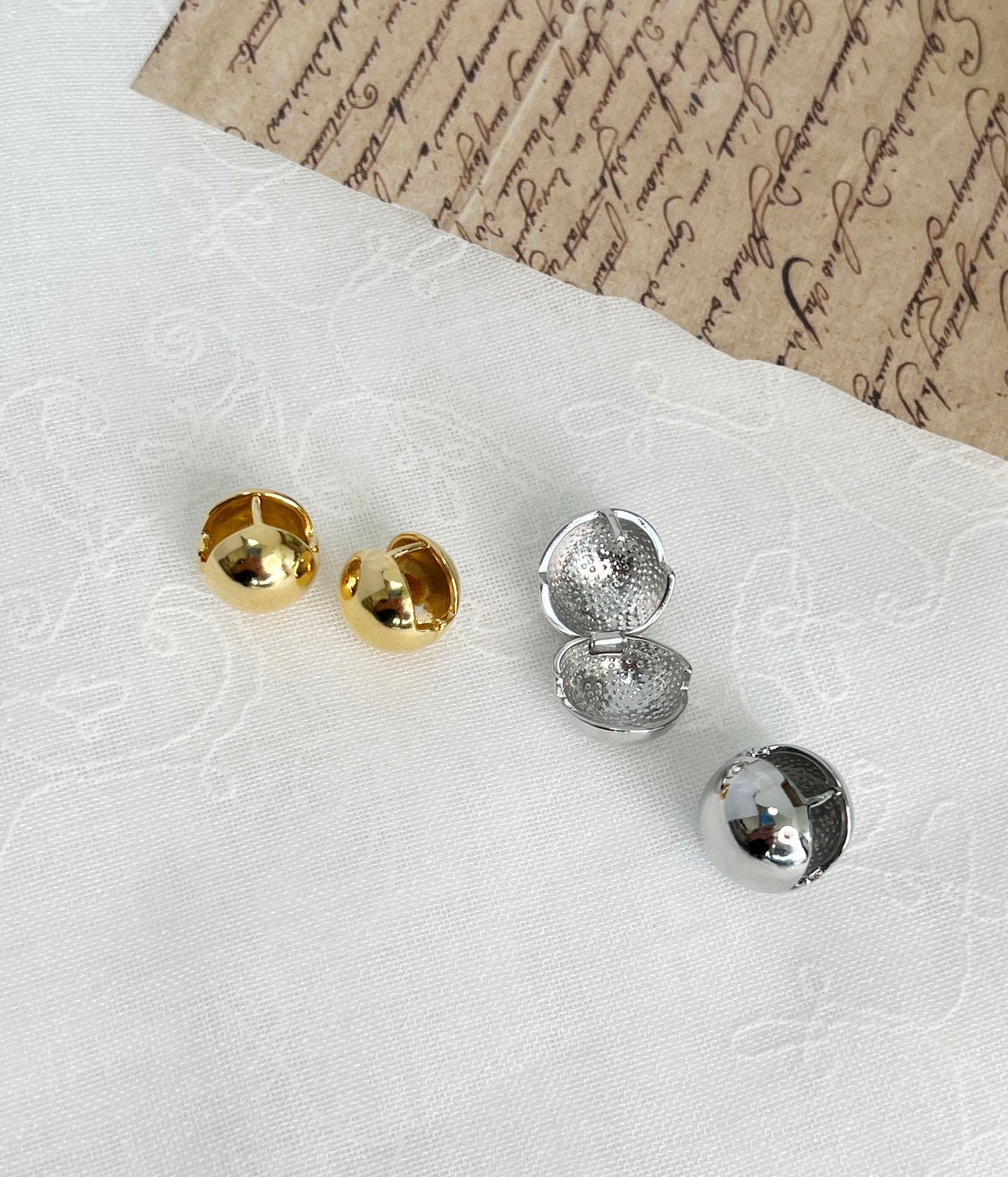 Orb clip earrings Ball hoop stud earrings, One Touch silver 10mm / 17mm dome ball clip stud Earrings