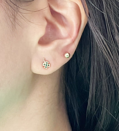 Cubic setting Palm Tree ,Four-leaf clover ,Tiny Leaf Stud earrings, Summer earrings micro tiny earrings