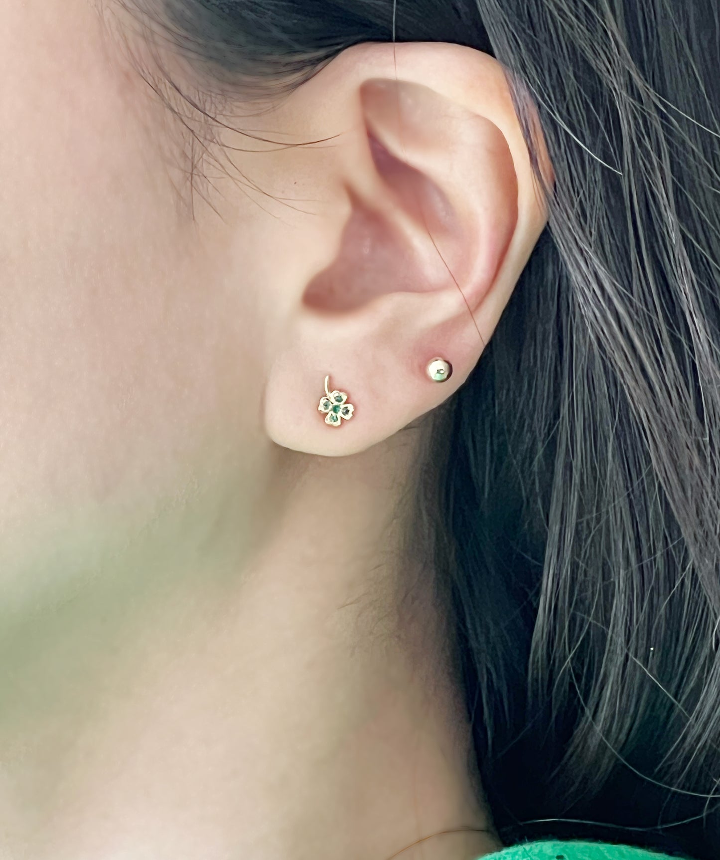 Cubic setting Palm Tree ,Four-leaf clover ,Tiny Leaf Stud earrings, Summer earrings micro tiny earrings