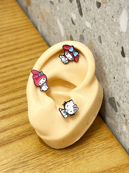 Sanrio characters Hello Kitty Keropi Screw back earrings, screw back ball Ear Piercing, Barbells Surgical Steel Cartilage earrings