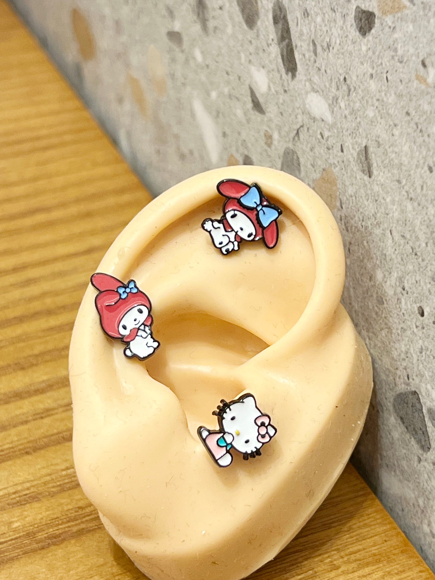 Sanrio characters My Melody Screw back earrings, screw back ball Ear Piercing, Barbells Surgical Steel Cartilage earrings