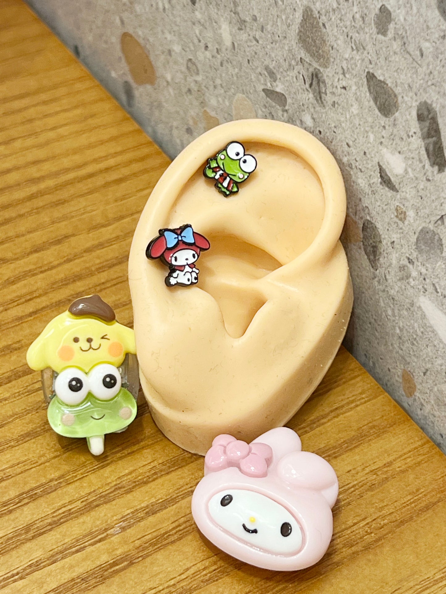 Sanrio characters Hello Kitty Keropi Screw back earrings, screw back ball Ear Piercing, Barbells Surgical Steel Cartilage earrings