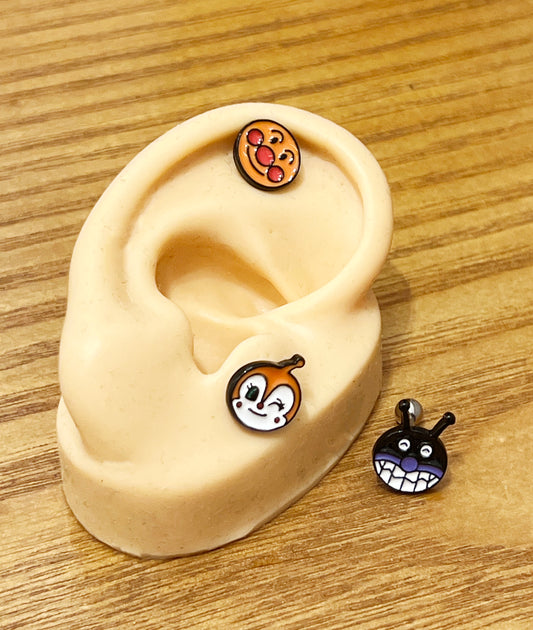 Anpanman ,Dokinchan,Baikinman screw back ball Ear Piercing, Barbells Surgical Steel Cartilage earrings kawaii japanese anime