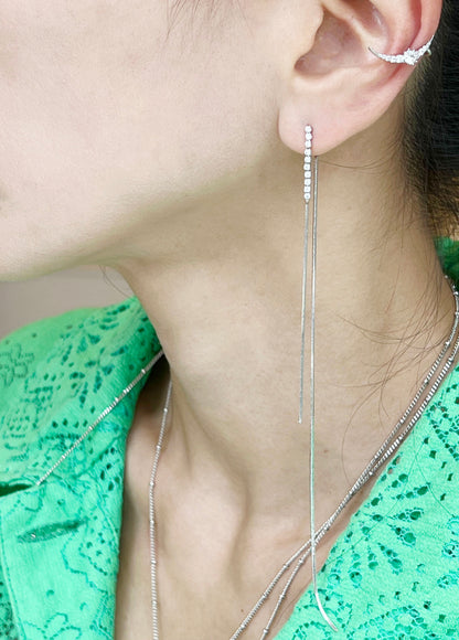 Cubic setting  Snake chain long front and back earrings,  Chain Long drop two ways earrings