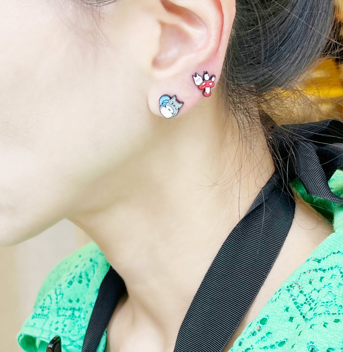 Ghibli Studio Earrings My neighbor Totoro unbalance earrings ,Tiny Totoro post earrings Japanese Anime character jewelry