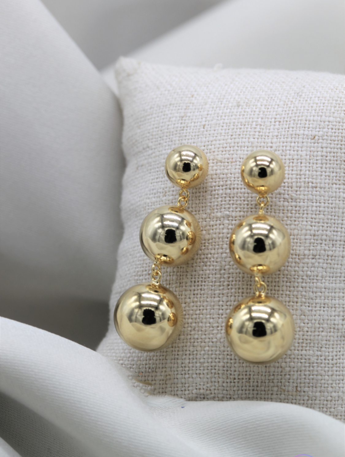 Three-tiered Balls long drop chandelier earrings