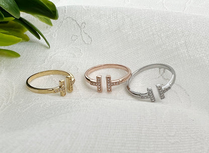 Cubic Open T ring, Double bar ring, Double T Bar Ring, T ring