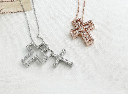 Cubic Cross Pendant statement necklace, Detachable Cubic Zirconia cross statement necklace