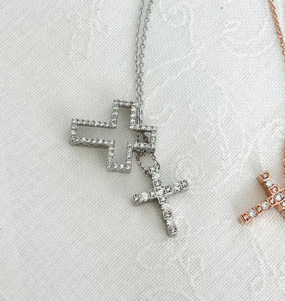 Cubic Cross Pendant statement necklace, Detachable Cubic Zirconia cross statement necklace