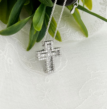 Cubic Cross Pendant statement necklace, Detachable Cubic Zirconia cross statement necklace