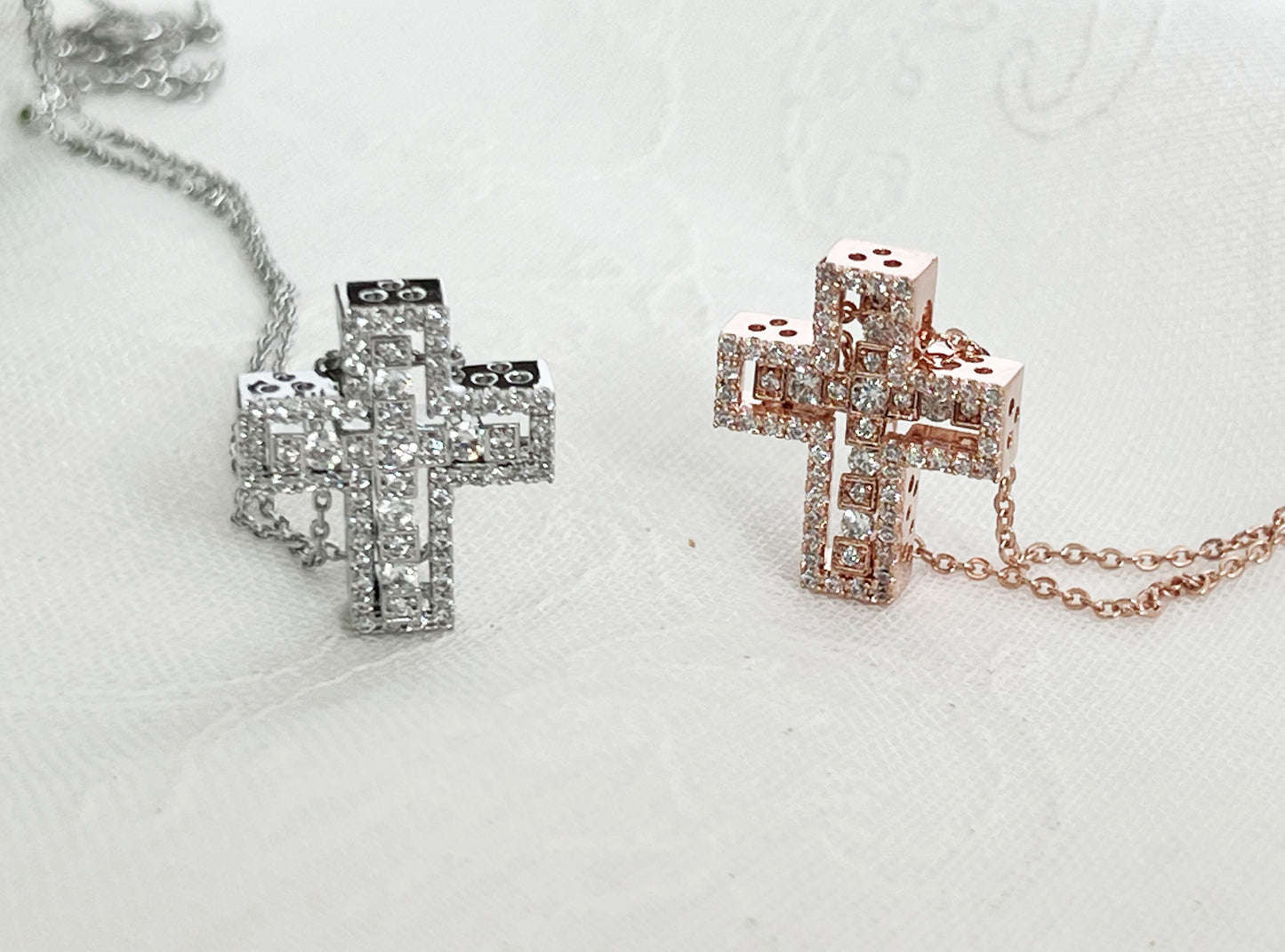 Cubic Cross Pendant statement necklace, Detachable Cubic Zirconia cross statement necklace