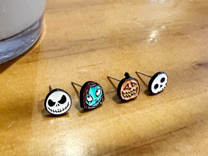 Set of 4 Corpse Bride stud Earrings, Halloween day point earrings Victor and Emily