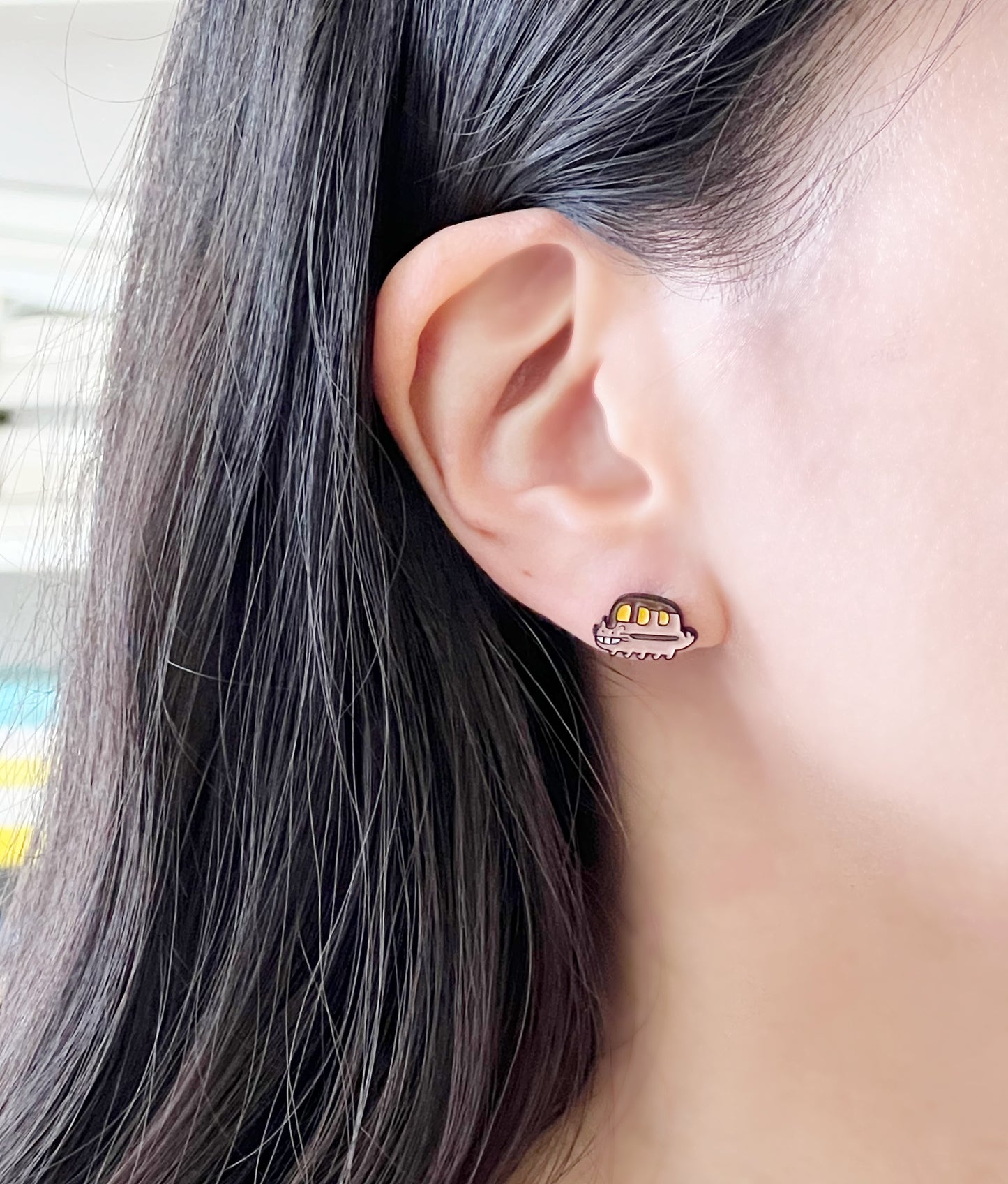 Ghibli Studio Earrings, Totoro and  Nekobasu unbalance earrings ,My neighbor Totoro cat bus earrings, cute character earrings Japanese Anime