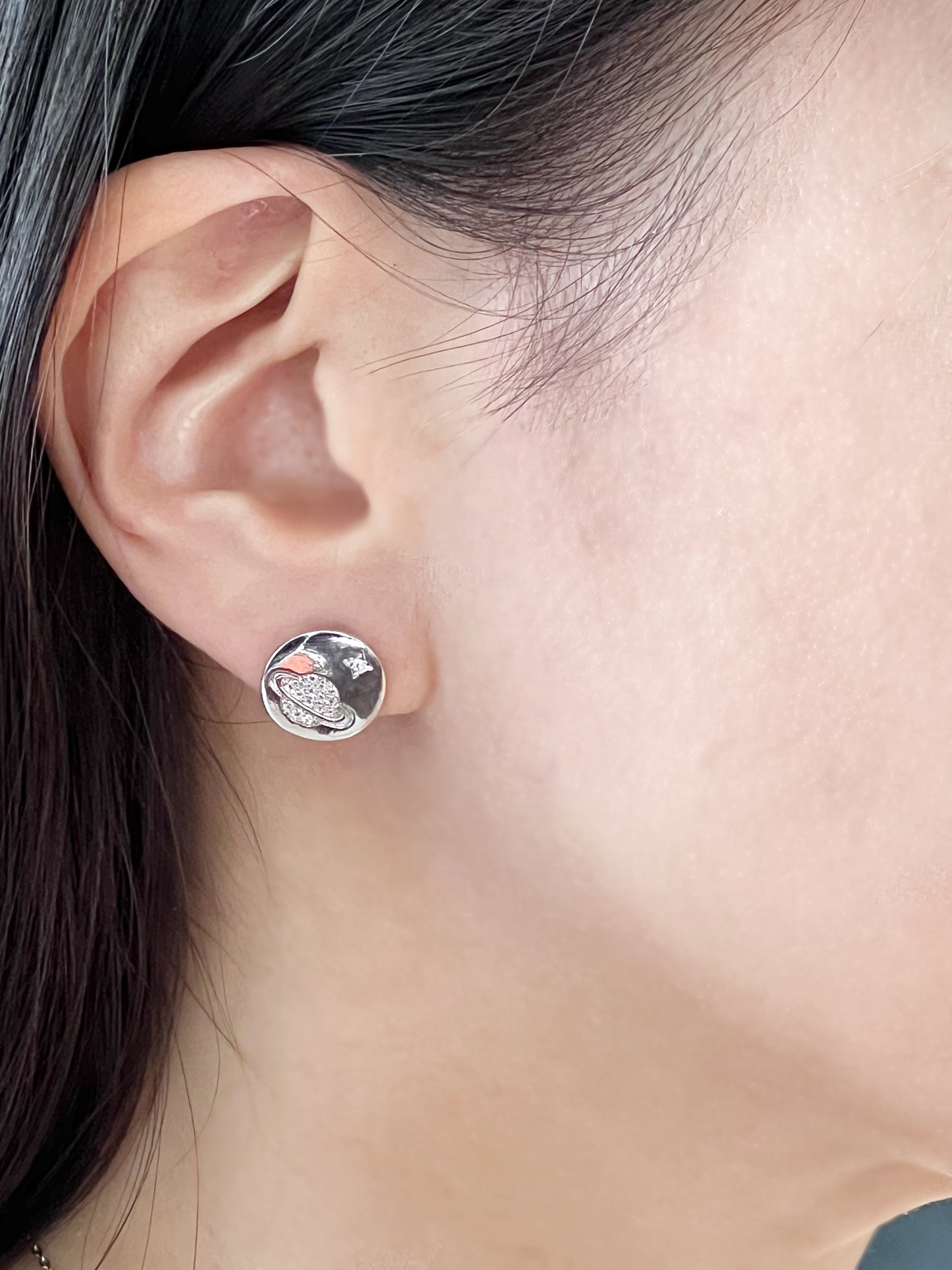 Cubic Universe Planet Earrings , cubic Space disc earrings, Saturn and moon cubic earrings