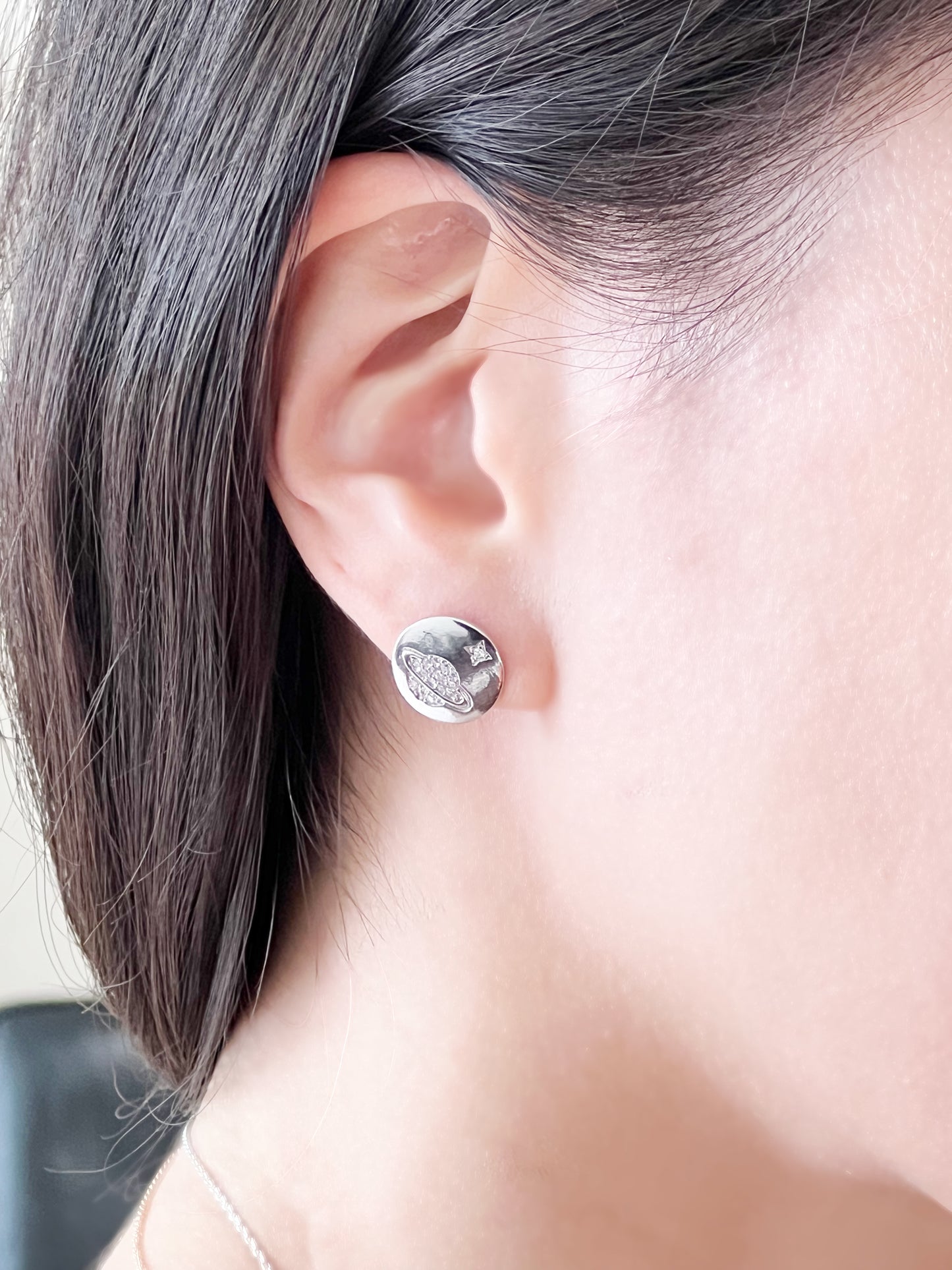 Cubic Universe Planet Earrings , cubic Space disc earrings, Saturn and moon cubic earrings
